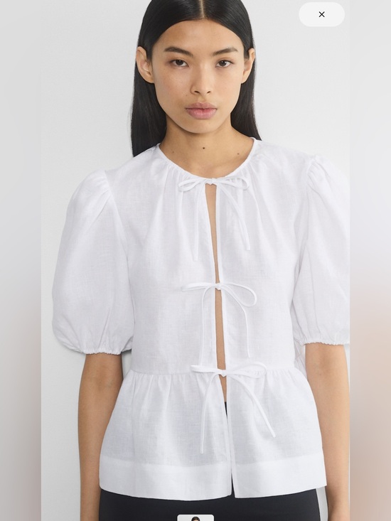 Wilfred Tops - Wilfred Puff-Sleeve Tie Linen Violette Blouse